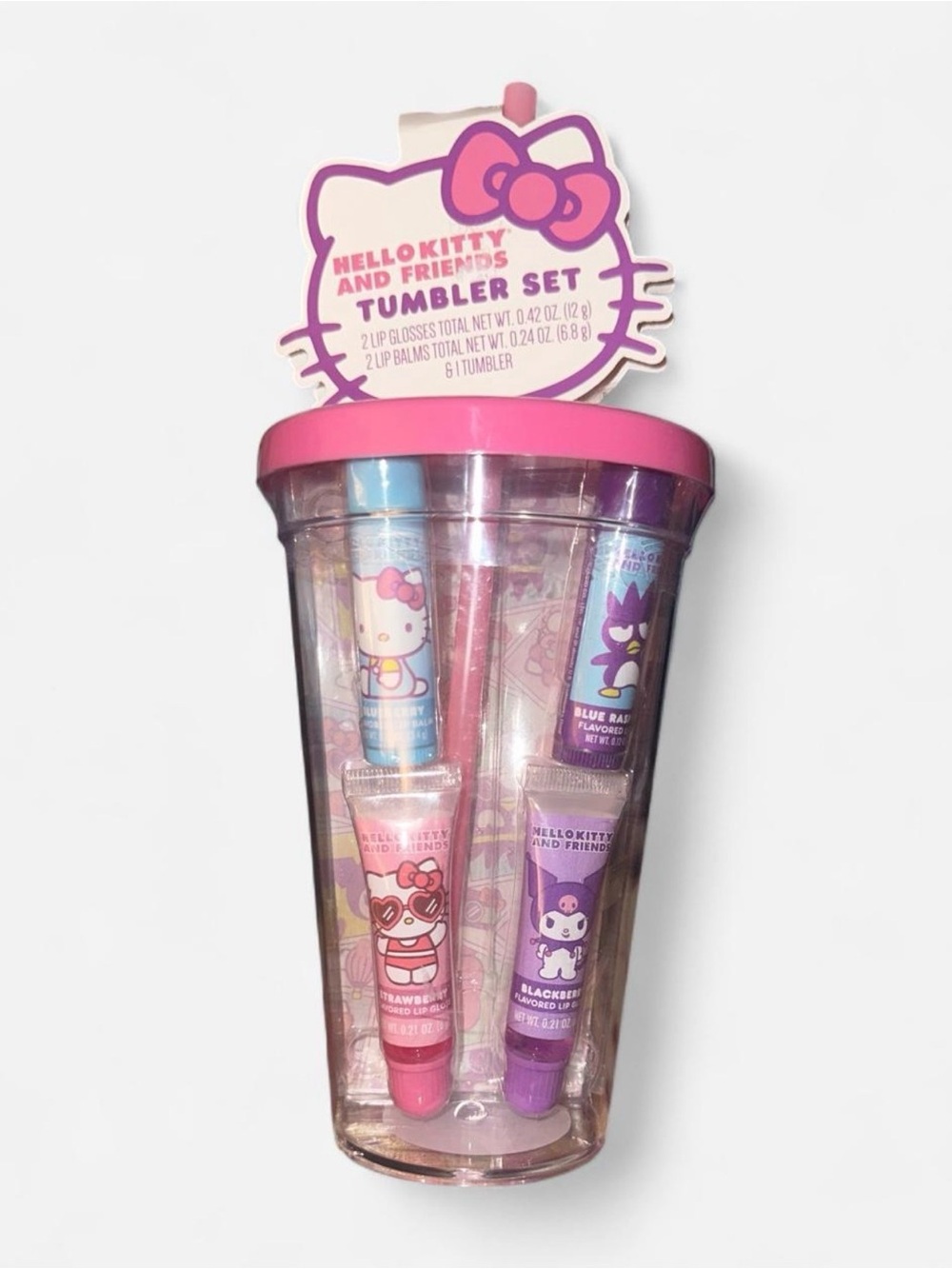 Sanrio Hello Kitty & Friends Pink Lip Gloss and Balm Tumbler Set